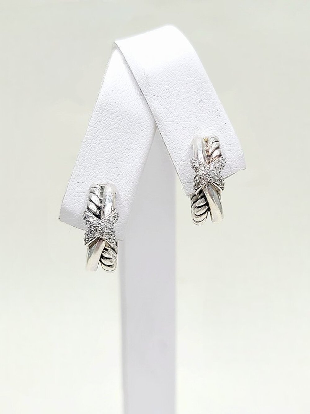 David Yurman Petite Pave X Huggie Hoop Earrings w/ Pavé White Diamonds - RARE